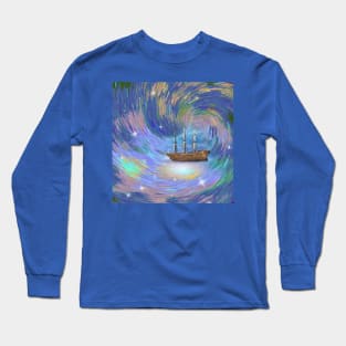 Sailing ship in fantastic scene Long Sleeve T-Shirt